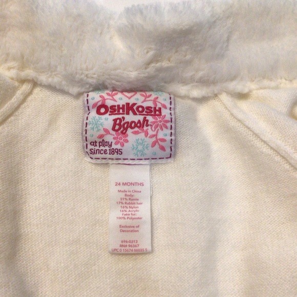 OshGosh B’gosh Girl’s Cream Colored Sweater with Faux Fur Size 24 months - Picture 3 of 9